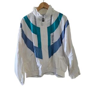 IXSPA Vintage 90s Colorblock Windbreaker White Blue Teal Nylon Jacket M